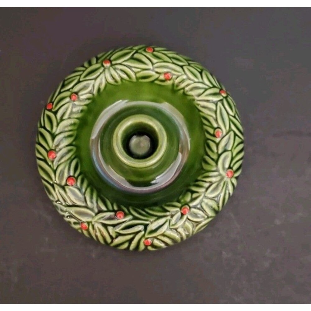 Pier 1 Imports Candle Holder Ceramic Holly Berry Wreath Holiday Made In Italy